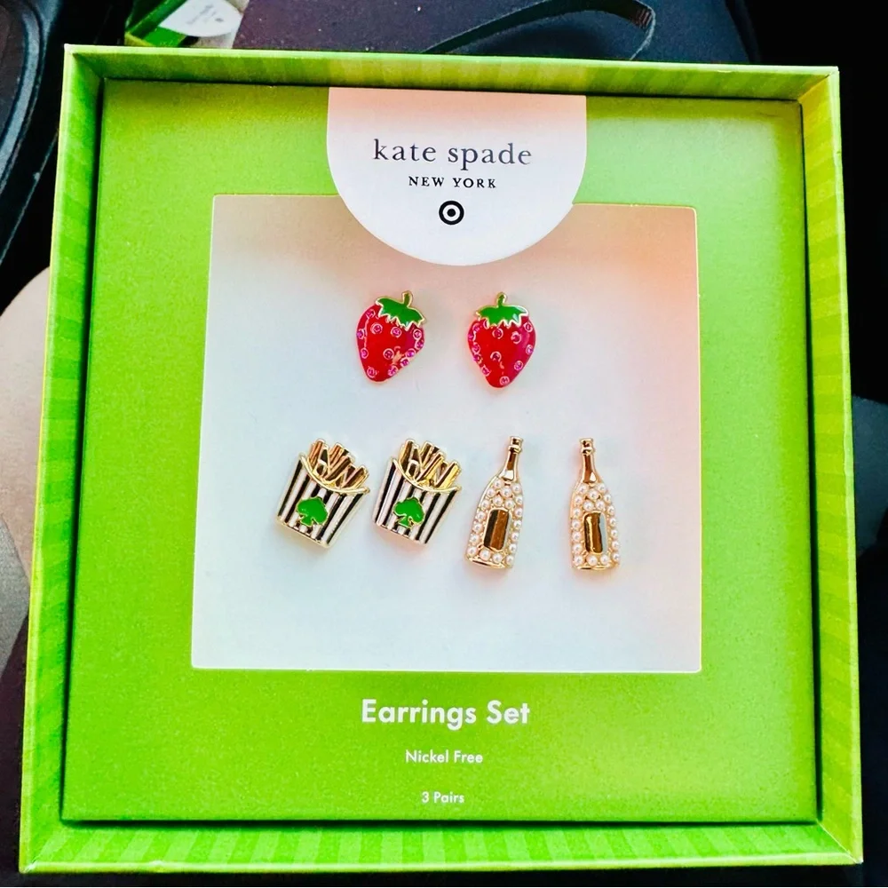 Kate Spade Earrings Set (3 pair) - Strawberry, champagne, and French fries NWT